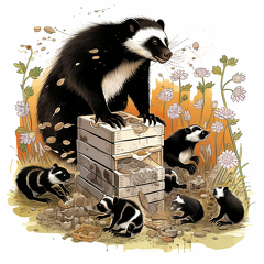 lordmunchkin a cartoon of a mother skunk with kits eating bees  50d7417c-1d7b-4080-afa9-b522b6777603