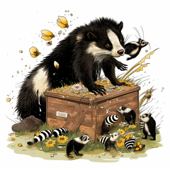 lordmunchkin a cartoon of a mother skunk with kits eating bees  9fb39959-c874-4c74-8bf6-10ff00603c77