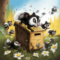 lordmunchkin cartoon of skunk with kits attacking a bee hive 319e6477-58a4-4377-99b8-6f1205ec1591