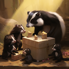 lordmunchkin a mother skunk teaching kits about honey bees c9782fc2-4a10-4a76-bb55-b2897de5505d