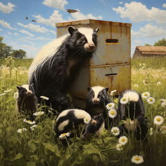 lordmunchkin american striped skunk with kits staring at bee hi d4186f0f-0cfd-4d42-80da-28e0ca16e0e6