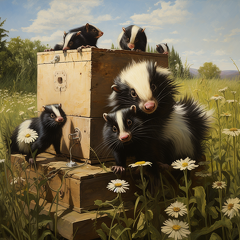 lordmunchkin american striped skunk with kits staring at bee hi 0a095aa0-e498-4825-b867-c9e4a5c2da80