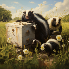 lordmunchkin american striped skunk with kits staring at bee hi 1aa4bc00-aa20-4976-88b5-69af2a353b6c