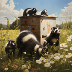 lordmunchkin american striped skunk with kits staring at bee hi cbe581a9-889b-470c-840c-ecc89e121ec6 (1)