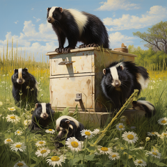 lordmunchkin american striped skunk with kits staring at bee hi fab2858e-7722-4823-9dd1-535303b7593d