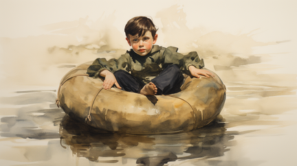 lordmunchkin a young boy in an inner tube on a river in the sty 135f06e0-5bf3-4885-9a1f-cd9d36b7e18b