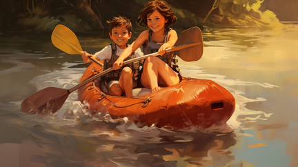 lordmunchkin a little girl in a canoe floating alongside a litt b66833ed-1cb3-4ff9-bb30-fa9396976d25