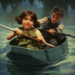 lordmunchkin a little girl in a canoe floating alongside a litt 46b9452d-8132-4ac1-9a39-d2f02bf3c1f0