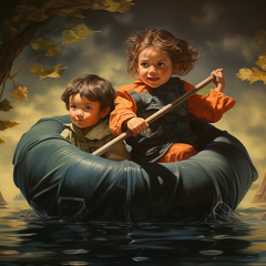 lordmunchkin a little girl in a canoe floating alongside a litt 8b2fa477-9156-405b-873d-9cacec80a339