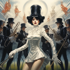 lordmunchkin marching band on football field in a belle epoque  7e90a92c-b9a3-46d6-aab1-ab94bacf0592