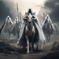 lordmunchkin A white robed wizard on a white horse accompanied  8b214228-3bc6-48a1-a35a-441db4162703