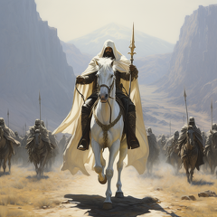 lordmunchkin A white robed wizard on a white horse accompanied  0860306f-df1e-4c80-b694-040139ec6eeb