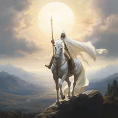 lordmunchkin A white robed wizard on a white horse holding a si e0d8a5bb-ac25-4584-b068-a25d9b0c3af9