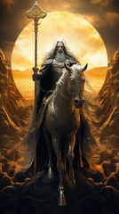 lordmunchkin A white robed wizard on a white horse holding a wo 4a6672f4-248d-449f-b8e4-f924b422b060