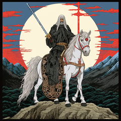 lordmunchkin A white robed wizard on a white horse holding a wo 3286dfad-4a16-40d2-a2ec-922d0d900ad2