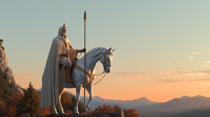 lordmunchkin A white robed wizard on a white horse holding a wo 4123081b-1ee5-4546-8c09-526b3300a0f2