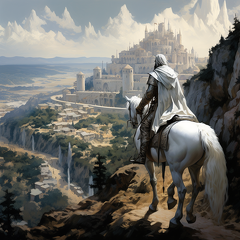 lordmunchkin A wizard dressed in white robes on a white horse o 43b2933e-a7a2-48d8-b4de-d74407114b6e