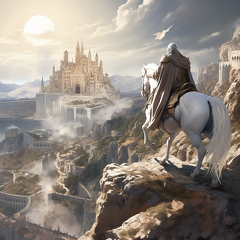 lordmunchkin A wizard dressed in white robes on a white horse o 964894a7-084d-4878-b6f9-61d259b4a579
