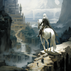 lordmunchkin A wizard dressed in white robes on a white horse o c1f943d0-9bc3-4b47-a5c5-a75a492cf027
