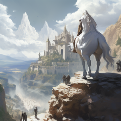 lordmunchkin A wizard dressed in white robes on a white horse o ef20f76c-9d67-4ef0-bbc9-a743cab2e119