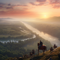 lordmunchkin Knights on horses on a cliff overlooking a battle  5f7962fc-b00e-4b87-9461-0f1cb6fdce00