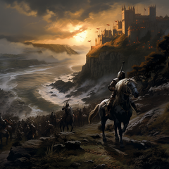 lordmunchkin Knights on horses on a cliff overlooking a battle  24c1cdef-8d21-42ae-96b9-9d0d021bd73c