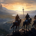 lordmunchkin Knights on horses on a cliff overlooking a battle  cc067713-cf9f-4ab9-ae92-574f25c9784c