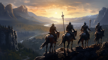 lordmunchkin Knights on horses on a cliff overlooking a battle  cc067713-cf9f-4ab9-ae92-574f25c9784c
