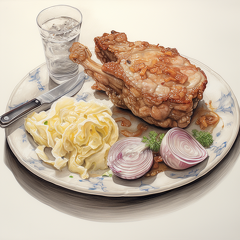 lordmunchkin Colored pencil drawing of pork and sauerkraut on a 6b5f4766-7c93-4ed4-bd51-3bf4a1411b1f