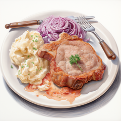 lordmunchkin Colored pencil drawing of pork and sauerkraut on a 6b5f4766-7c93-4ed4-bd51-3bf4a1411b1f (1)