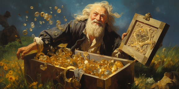 lordmunchkin A man finding a treasure chest filled with gold co aefa3583-21db-49c0-92b6-60176b556036 (2)