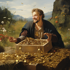 lordmunchkin A man finding a treasure chest filled with gold co 1cfc244e-ce88-42fb-89dc-6c312b8aafc6