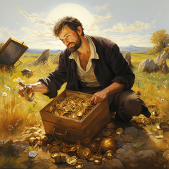 lordmunchkin A man finding a treasure chest filled with gold co d97181b8-9267-445d-8e02-d5ea13ce6c3b (1)