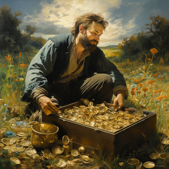 lordmunchkin A man finding a treasure chest filled with gold co d97181b8-9267-445d-8e02-d5ea13ce6c3b (2)