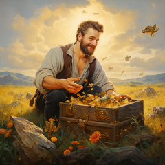 lordmunchkin A man finding a treasure chest filled with gold co 71559645-f8bc-460a-8f38-f2fa334dfde8 (1)