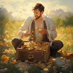 lordmunchkin A man finding a treasure chest filled with gold co 71559645-f8bc-460a-8f38-f2fa334dfde8 (2)