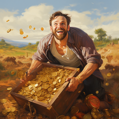 lordmunchkin A man finding a treasure chest filled with gold co 71559645-f8bc-460a-8f38-f2fa334dfde8 (3)