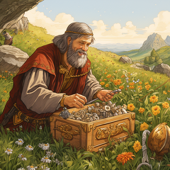 lordmunchkin Medieval illustration of a man finding a treasure  ae6dbe68-731f-4097-8dcc-879bcc9db8ac (2)
