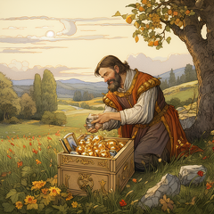 lordmunchkin Medieval illustration of a man finding a treasure  88b17207-4dfb-45f0-85aa-053b08da5907