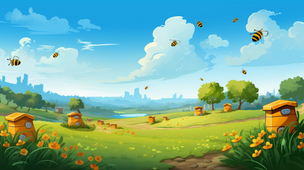 lordmunchkin A cartoon of honey bees building a hive in a fie eddc5815-98a5-4b06-981d-4267cbce2a23 1