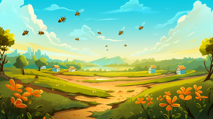 lordmunchkin A cartoon of honey bees building a hive in a fie eddc5815-98a5-4b06-981d-4267cbce2a23 2