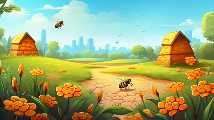 lordmunchkin A cartoon of honey bees building a hive in a fie eddc5815-98a5-4b06-981d-4267cbce2a23 3