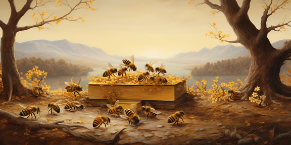 lordmunchkin A detailed painting of honey bees building a hiv 36d44f06-d4d1-48df-b0e9-490226058ce0 2