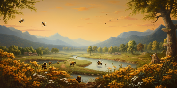 lordmunchkin A detailed painting of honey bees building a hiv 36d44f06-d4d1-48df-b0e9-490226058ce0 3