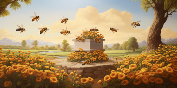 lordmunchkin A detailed painting of honey bees building a hiv 93eae628-26b6-4b94-879f-dee9da46f0d1 0