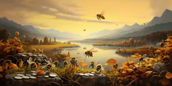 lordmunchkin A detailed painting of honey bees building a hiv 93eae628-26b6-4b94-879f-dee9da46f0d1 3