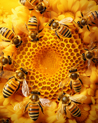 lordmunchkin An encaustic painting of honey bees building a h 1465df70-7e40-4957-b22b-22b19cf8a62a 0