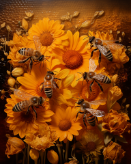 lordmunchkin An encaustic painting of honey bees building a h 1465df70-7e40-4957-b22b-22b19cf8a62a 1