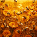 lordmunchkin An encaustic painting of honey bees building a h 1465df70-7e40-4957-b22b-22b19cf8a62a 2