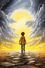 lordmunchkin Draw a hopeful illustration of a child returning 8fca84cb-491d-487e-a284-5d6d3f2e081f 0